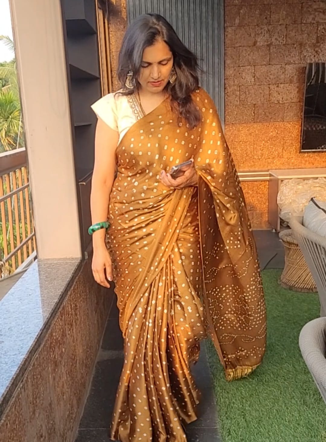 Brown Bandhani Gajji Silk Saree