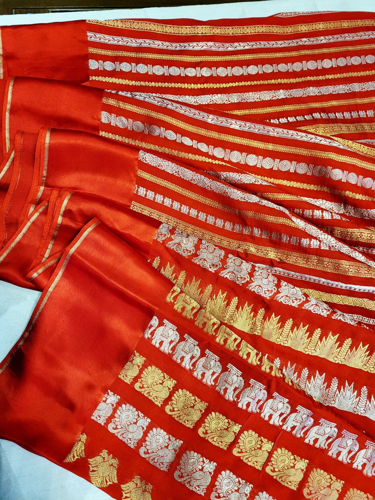 Red Satin Saree Nita Ambani inspired