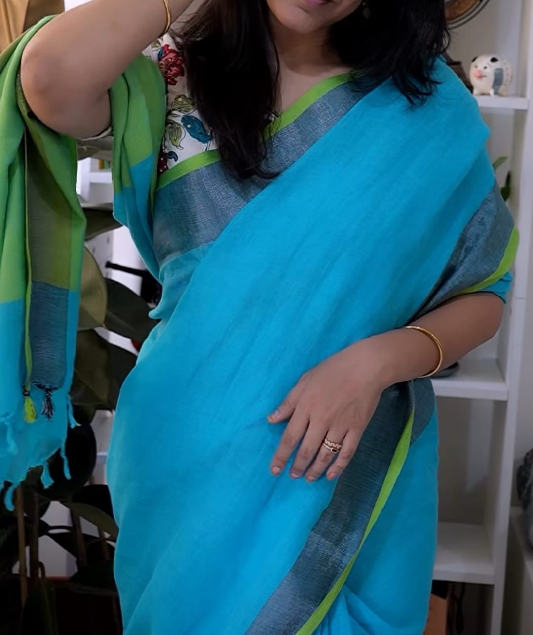 Blue Swarna Linen Saree