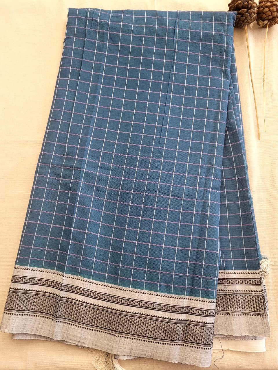Blue3 Ilkal Cotton Saree Silk Pallu