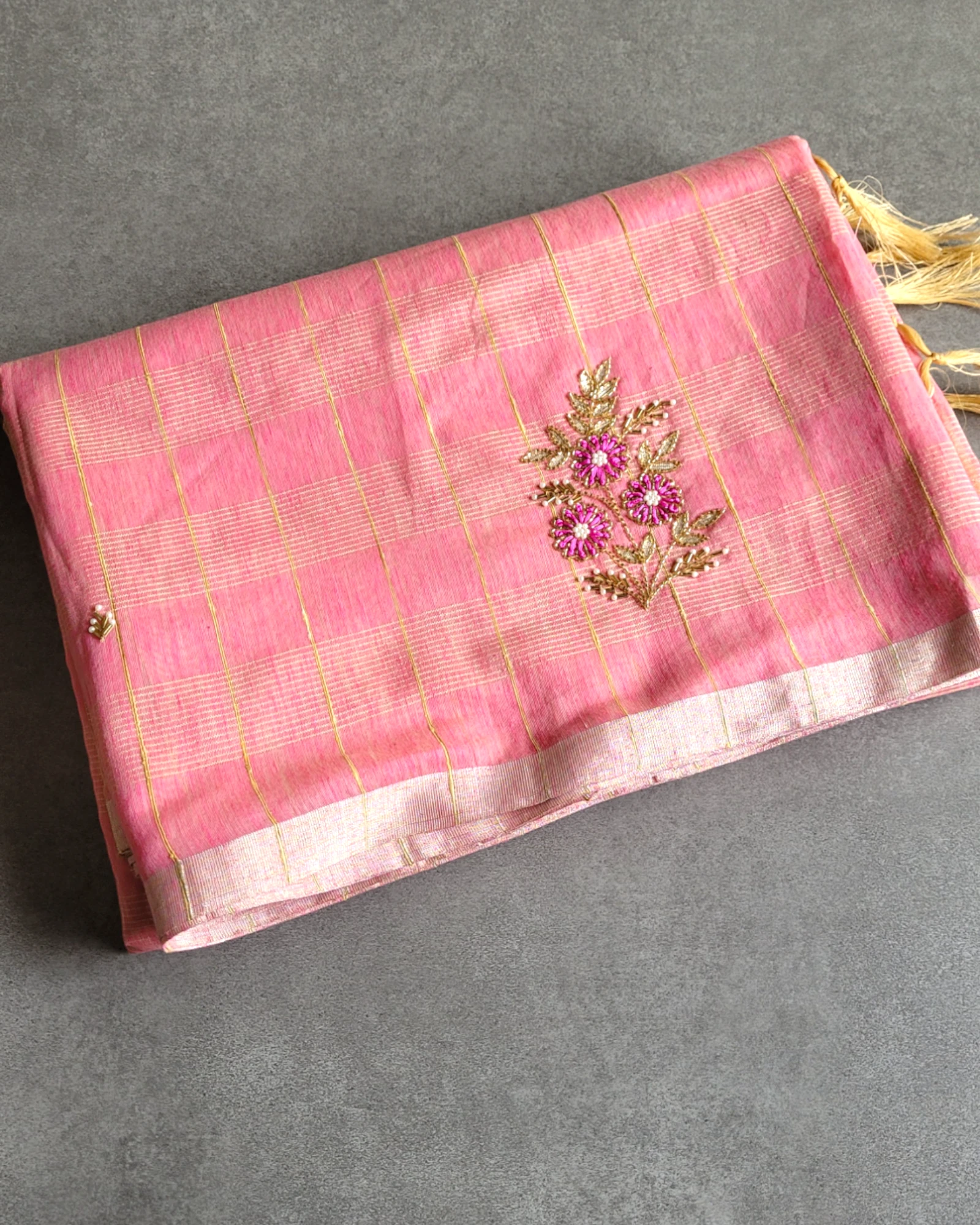 Pink Chandani linen saree